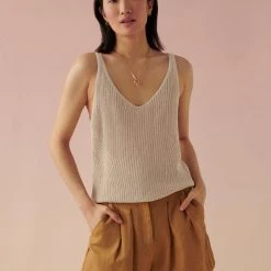 White + Warren Linen Ribbed V Neck Tank Vacation Wardrobe