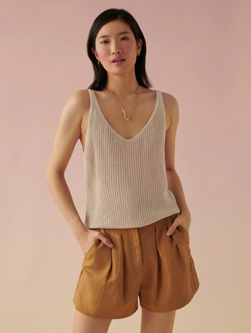 White + Warren Linen Ribbed V Neck Tank Vacation Wardrobe