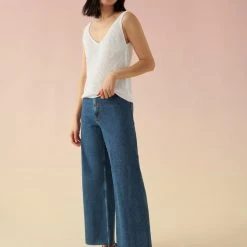 White + Warren Linen Ribbed V Neck Tank