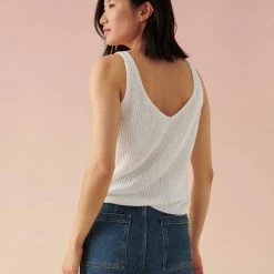 White + Warren Linen Ribbed V Neck Tank