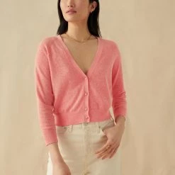 White + Warren Linen Blend Shrunken Cardigan