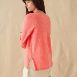 White + Warren Linen Slub Lace Up Top