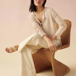 White + Warren Vacation Wardrobe Linen Slub Lace Up Top