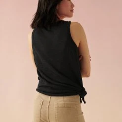 White + Warren Linen Slub Side Tie Tank