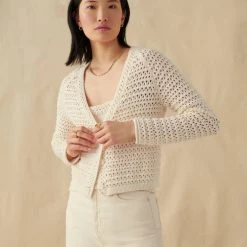 White + Warren Italian Blend Crochet Cardigan