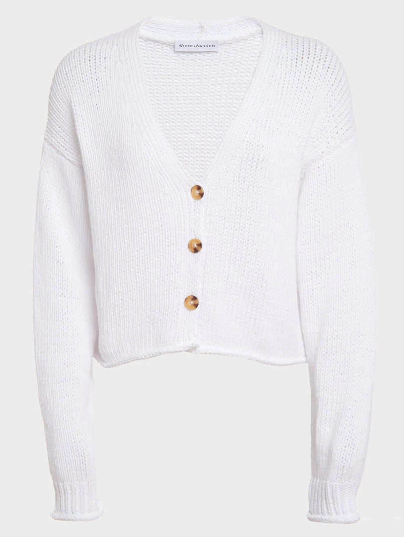 White + Warren Italian Recycled Cotton Cropped Cardigan