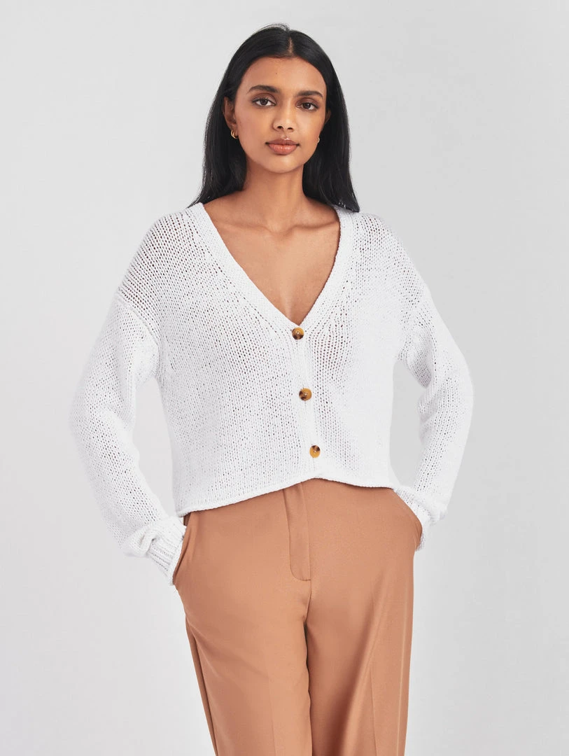 White + Warren Italian Recycled Cotton Cropped Cardigan
