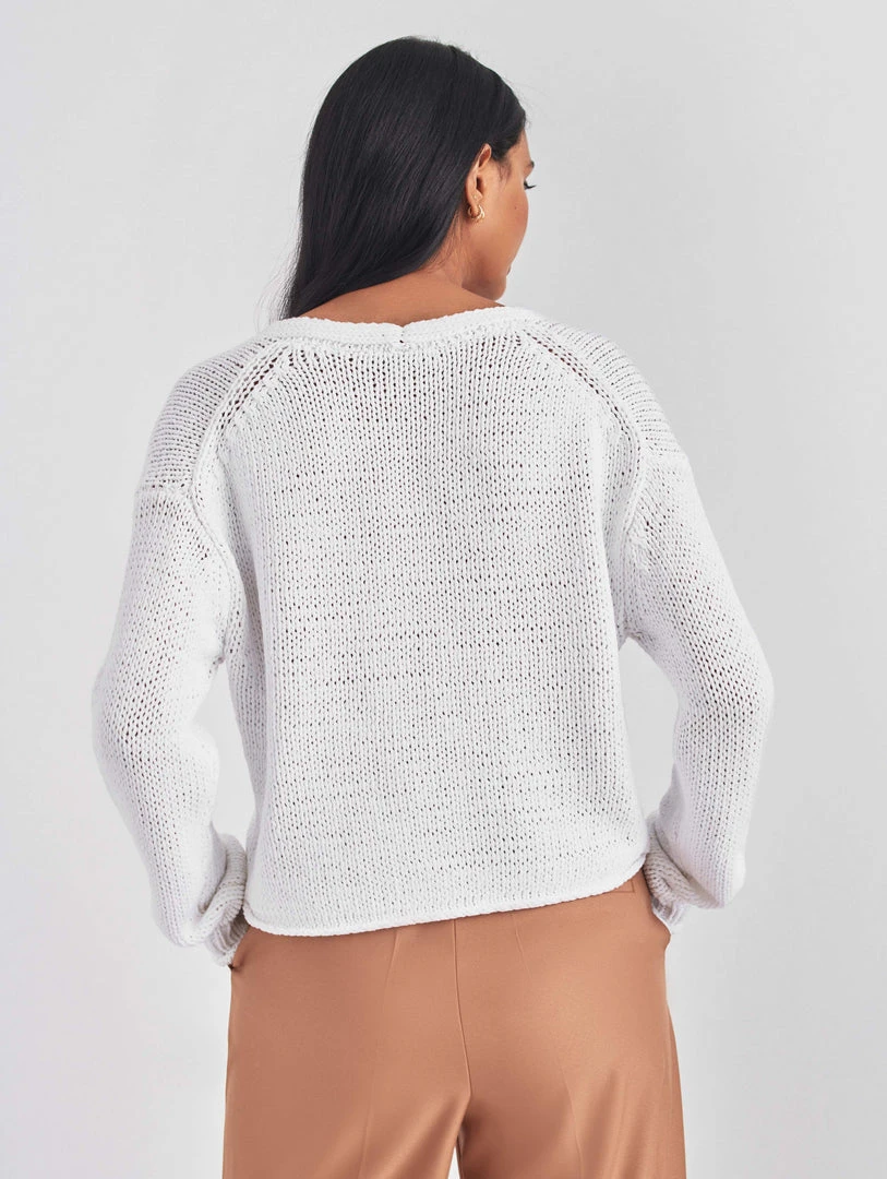 White + Warren Italian Recycled Cotton Cropped Cardigan