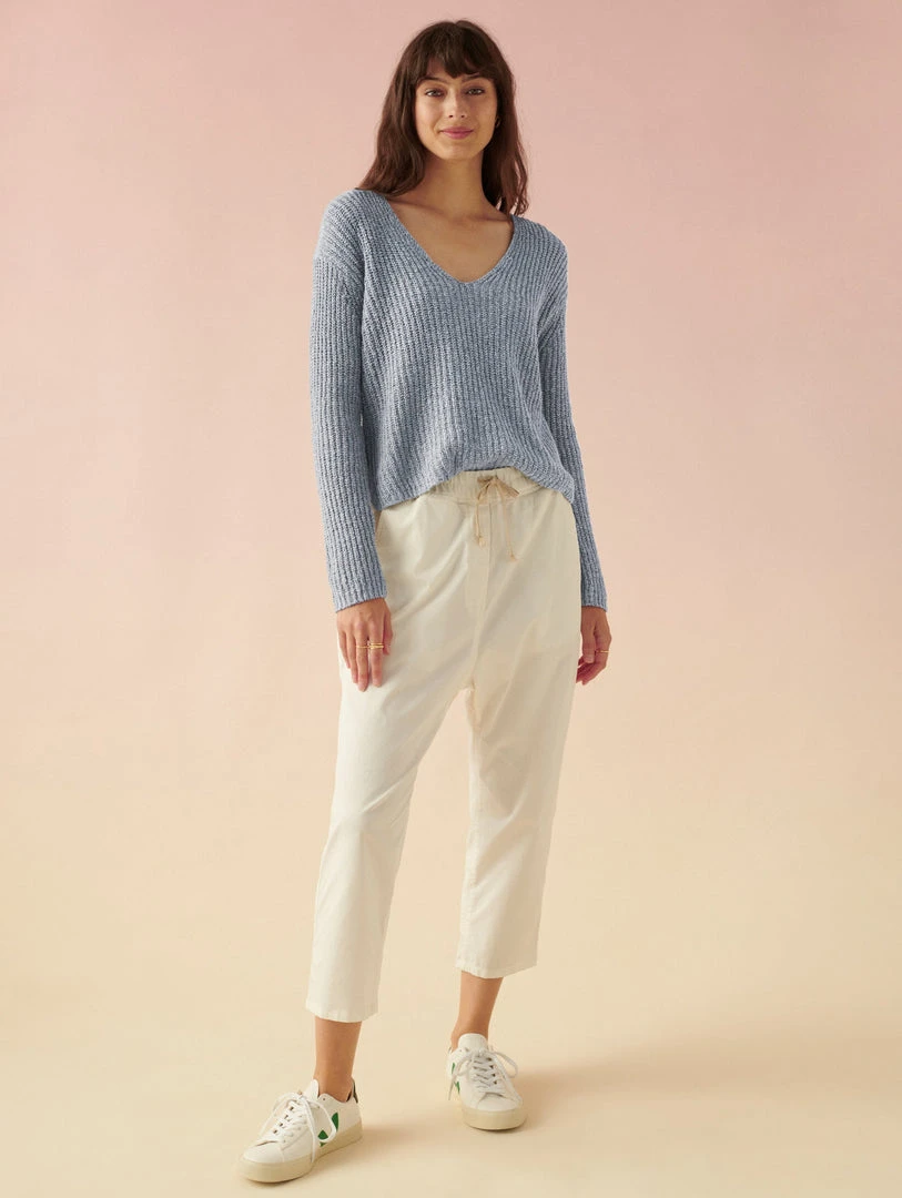 White + Warren Cotton Linen Marled V Neck Summer Staples