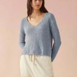 White + Warren Cotton Linen Marled V Neck Summer Staples