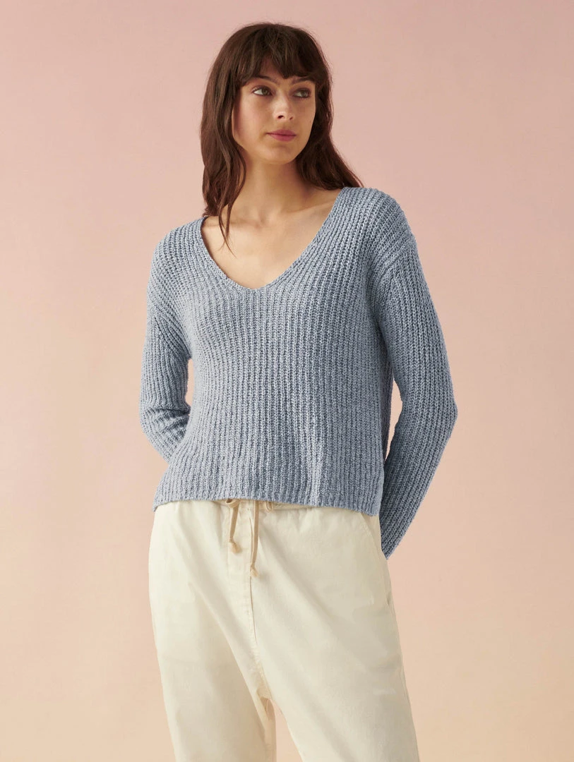 White + Warren Cotton Linen Marled V Neck Summer Staples