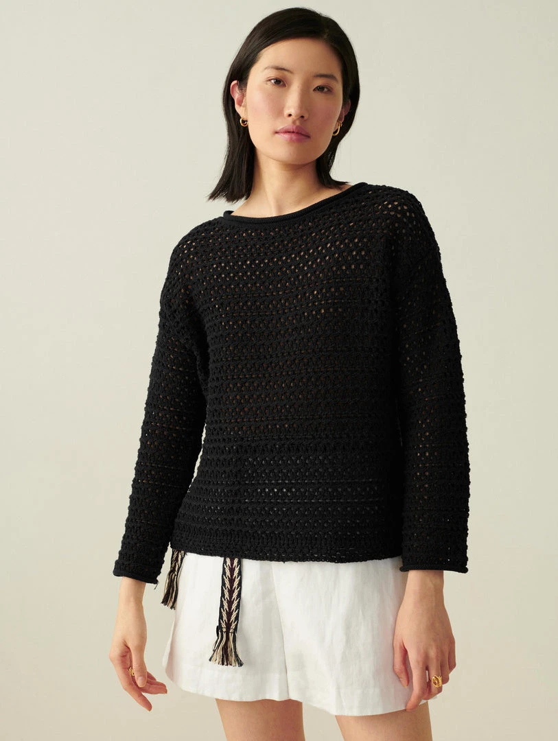 White + Warren Italian Blend Crochet Crewneck Vacation Wardrobe