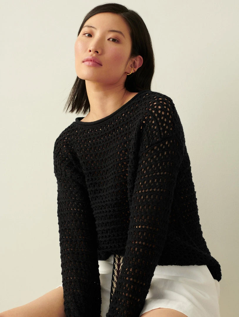 White + Warren Italian Blend Crochet Crewneck Vacation Wardrobe