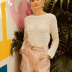 White + Warren Italian Blend Crochet Crewneck