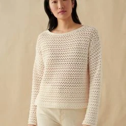 White + Warren Italian Blend Crochet Crewneck