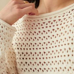 White + Warren Italian Blend Crochet Crewneck