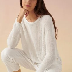 White + Warren Linen Ribbed Crewneck