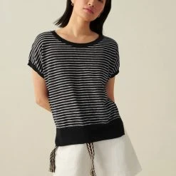 White + Warren Vacation Wardrobe Linen Slub Striped Tee