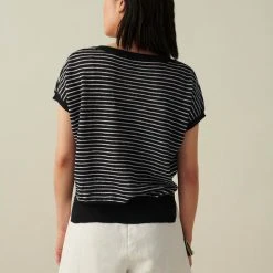 White + Warren Vacation Wardrobe Linen Slub Striped Tee