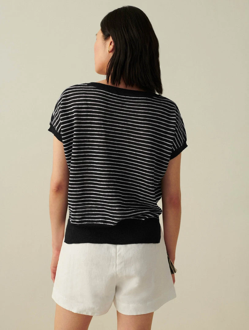 White + Warren Vacation Wardrobe Linen Slub Striped Tee