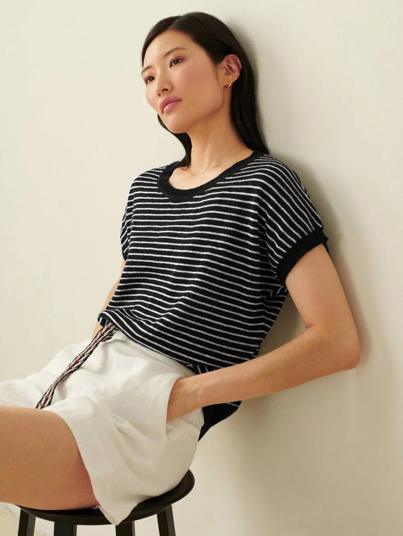 White + Warren Vacation Wardrobe Linen Slub Striped Tee