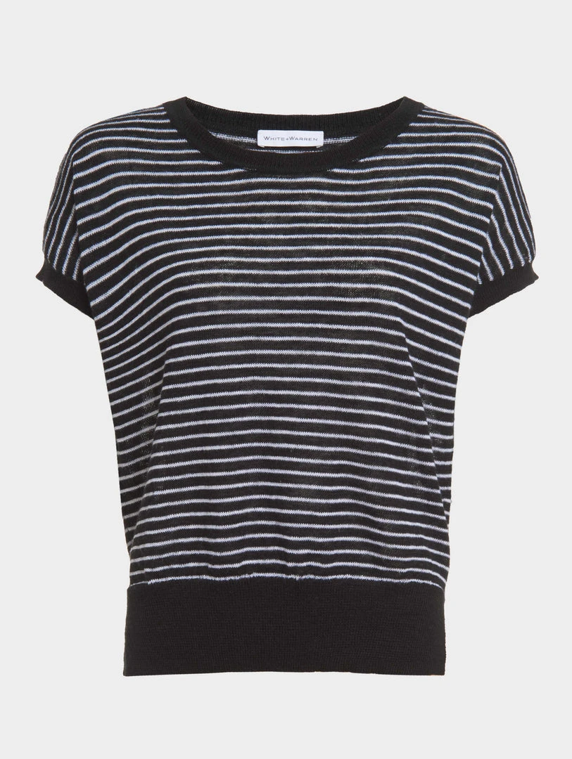 White + Warren Vacation Wardrobe Linen Slub Striped Tee