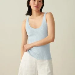 White + Warren Vacation Wardrobe Linen Blend Ribbed Tank