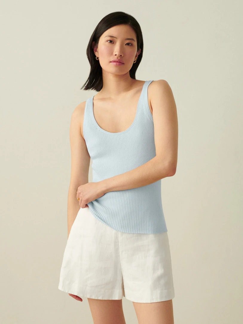 White + Warren Vacation Wardrobe Linen Blend Ribbed Tank