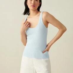 White + Warren Vacation Wardrobe Linen Blend Ribbed Tank