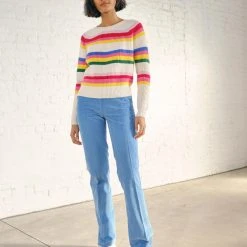 White + Warren Pattern Shop Cotton Striped Rib Crewneck