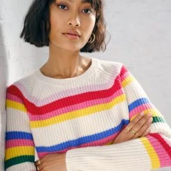 White + Warren Pattern Shop Cotton Striped Rib Crewneck