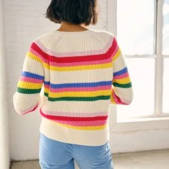 White + Warren Pattern Shop Cotton Striped Rib Crewneck