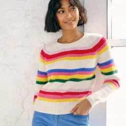 White + Warren Pattern Shop Cotton Striped Rib Crewneck