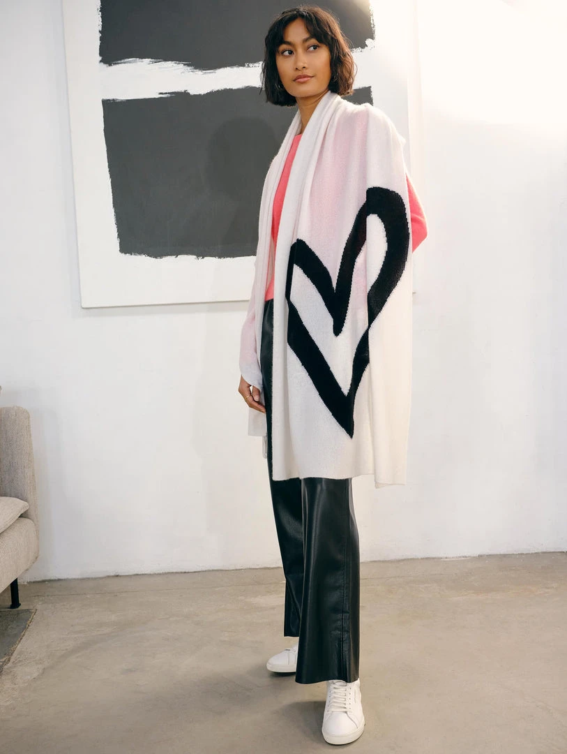 White + Warren Cashmere Heart Intarsia Travel Wrap