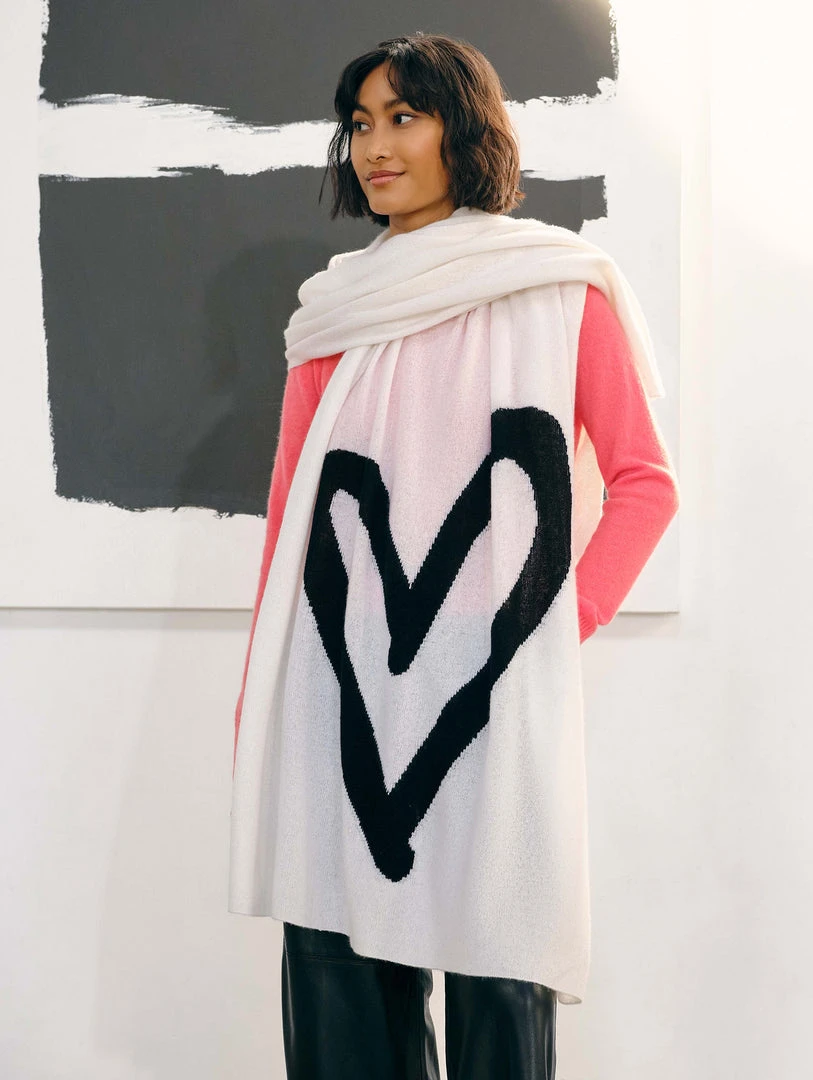 White + Warren Cashmere Heart Intarsia Travel Wrap