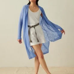 White + Warren Linen Slub Long Hooded Cardigan Vacation Wardrobe