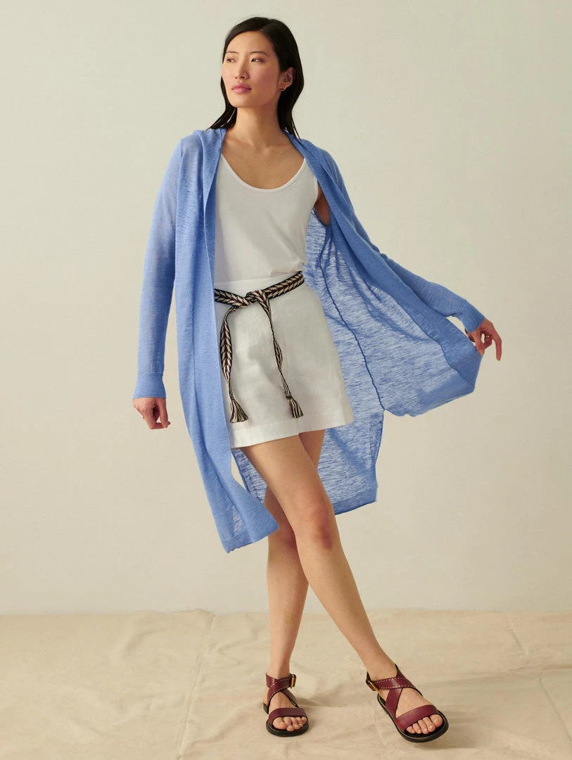 White + Warren Linen Slub Long Hooded Cardigan Vacation Wardrobe