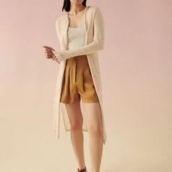 White + Warren Linen Slub Long Hooded Cardigan