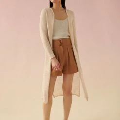 White + Warren Linen Slub Long Hooded Cardigan