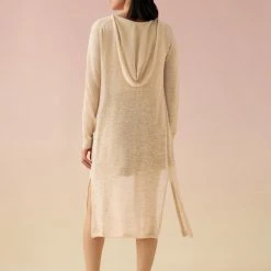 White + Warren Linen Slub Long Hooded Cardigan