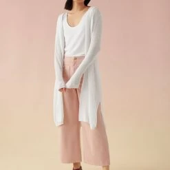 White + Warren Vacation Wardrobe Linen Slub Long Hooded Cardigan