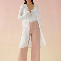 White + Warren Vacation Wardrobe Linen Slub Long Hooded Cardigan