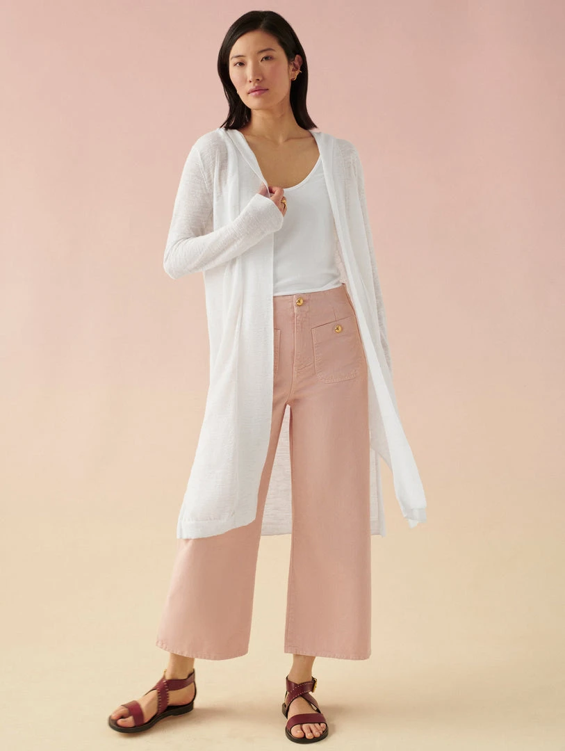 White + Warren Vacation Wardrobe Linen Slub Long Hooded Cardigan