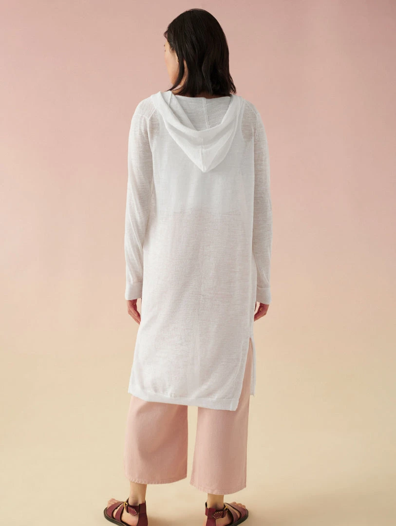 White + Warren Vacation Wardrobe Linen Slub Long Hooded Cardigan