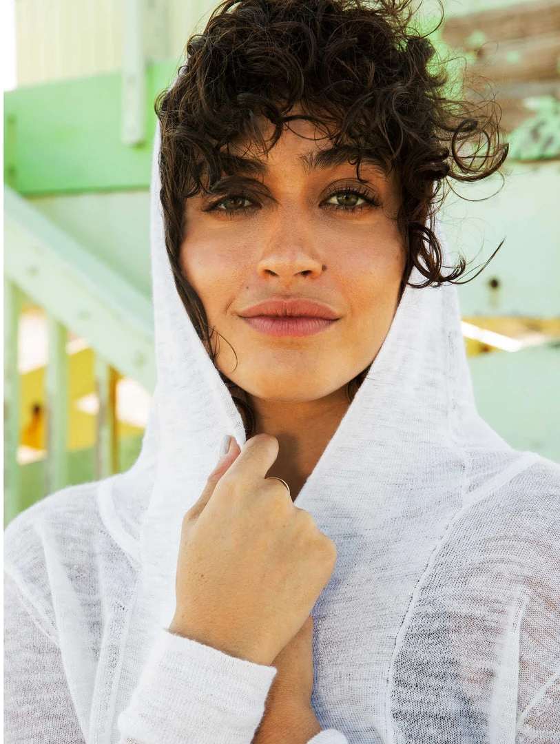 White + Warren Vacation Wardrobe Linen Slub Long Hooded Cardigan