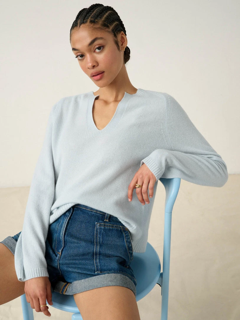 White + Warren Cashmere Split Neck Pullover