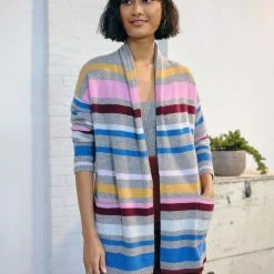 White + Warren Pattern Shop Luxe Cashmere Striped Cardigan