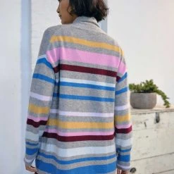 White + Warren Pattern Shop Luxe Cashmere Striped Cardigan