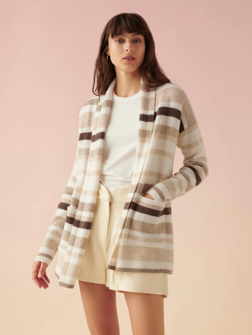 White + Warren Luxe Cashmere Striped Cardigan