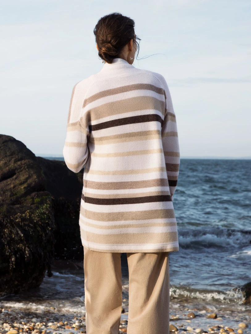 White + Warren Luxe Cashmere Striped Cardigan